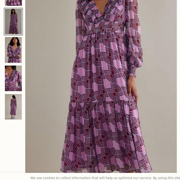NEW Anthropologie Ruffle V-Neck Long-Sleeve Midi Dress X SMALL - Picture 6 of 11